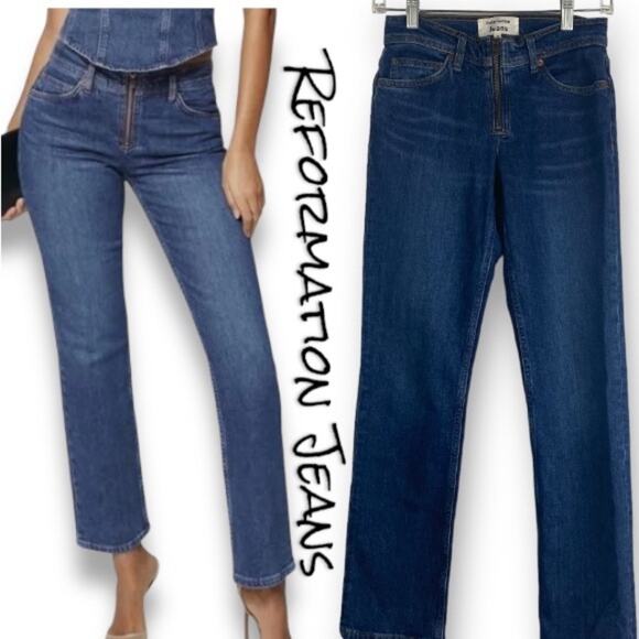 Reformation Denim - Reformation Julianna Y2K Blue Zip Front Straight Leg Jeans Women’s Size 23
